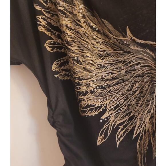 Vintage 80s Feather Wing Rhinestone Open Back Blouse Sz Medium Retro Kitschy - Picture 9 of 10